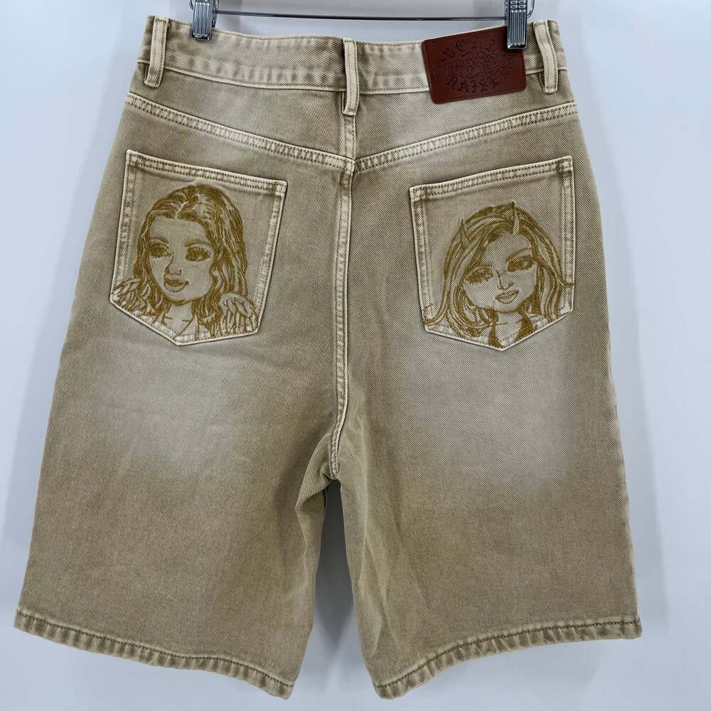 Born x Raised BXR Mister Cartoon Temptations Embroidered Shorts in Tan 32